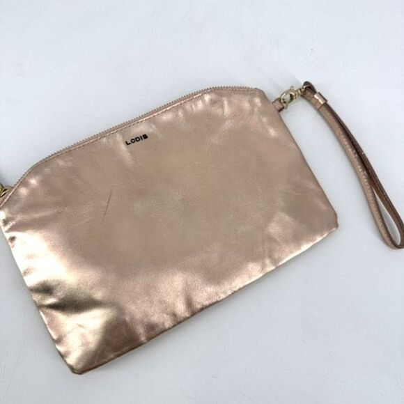 Lodis Rose Gold‎ Metallic Leather Clutch Wristlet Cosmetic Makeup Bag Toiletries - Picture 2 of 15